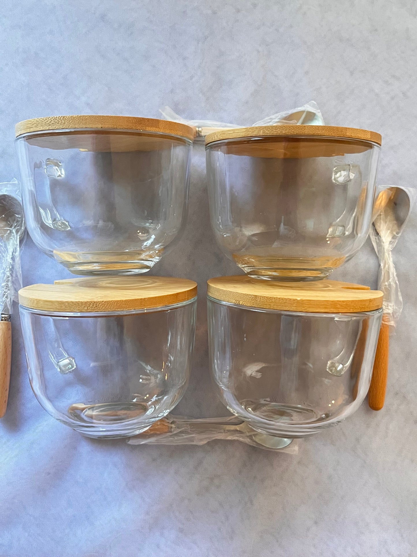 4PC Glass Mugs with Lid &Spoon-Free shipping