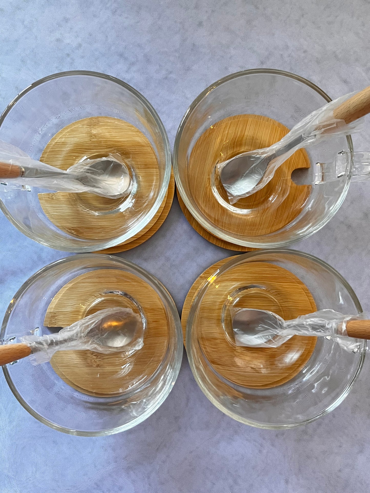 4PC Glass Mugs with Lid &Spoon-Free shipping