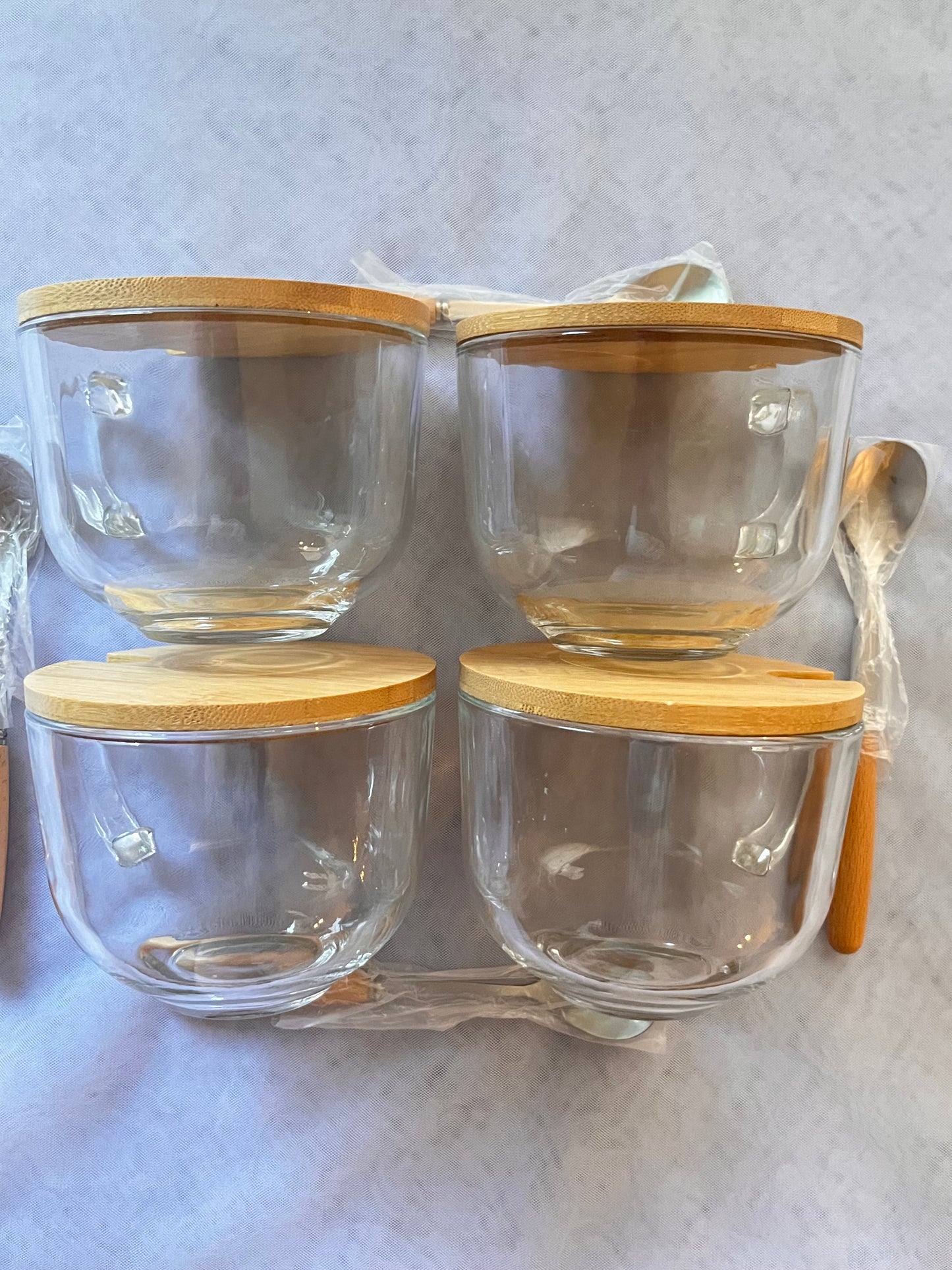 4PC Glass Mugs with Lid &Spoon-Free shipping