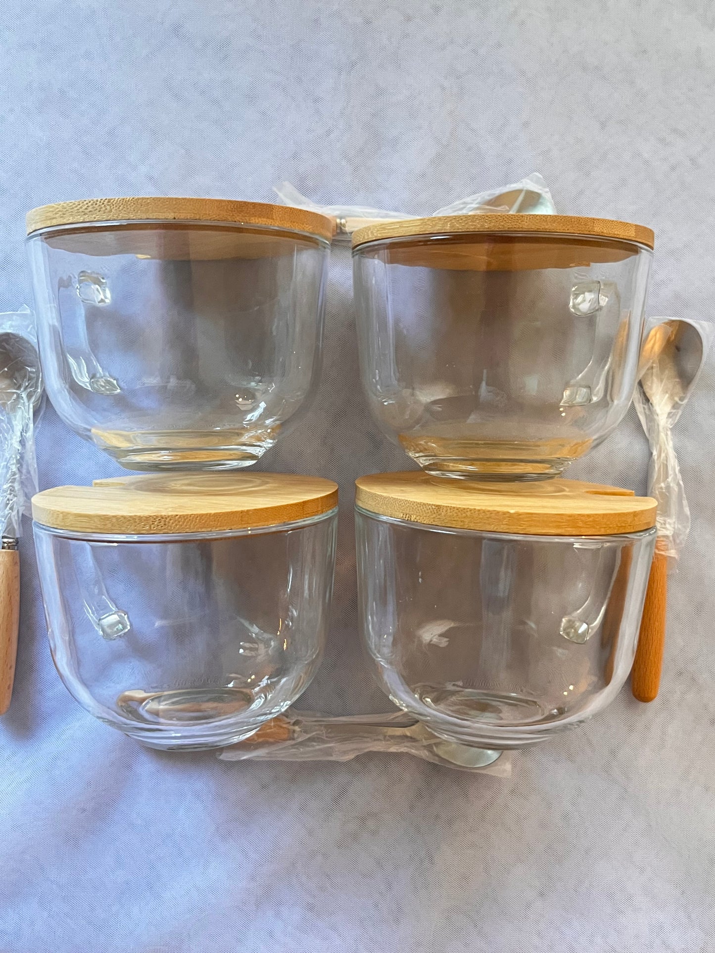 4PC Glass Mugs with Lid &Spoon-Free shipping