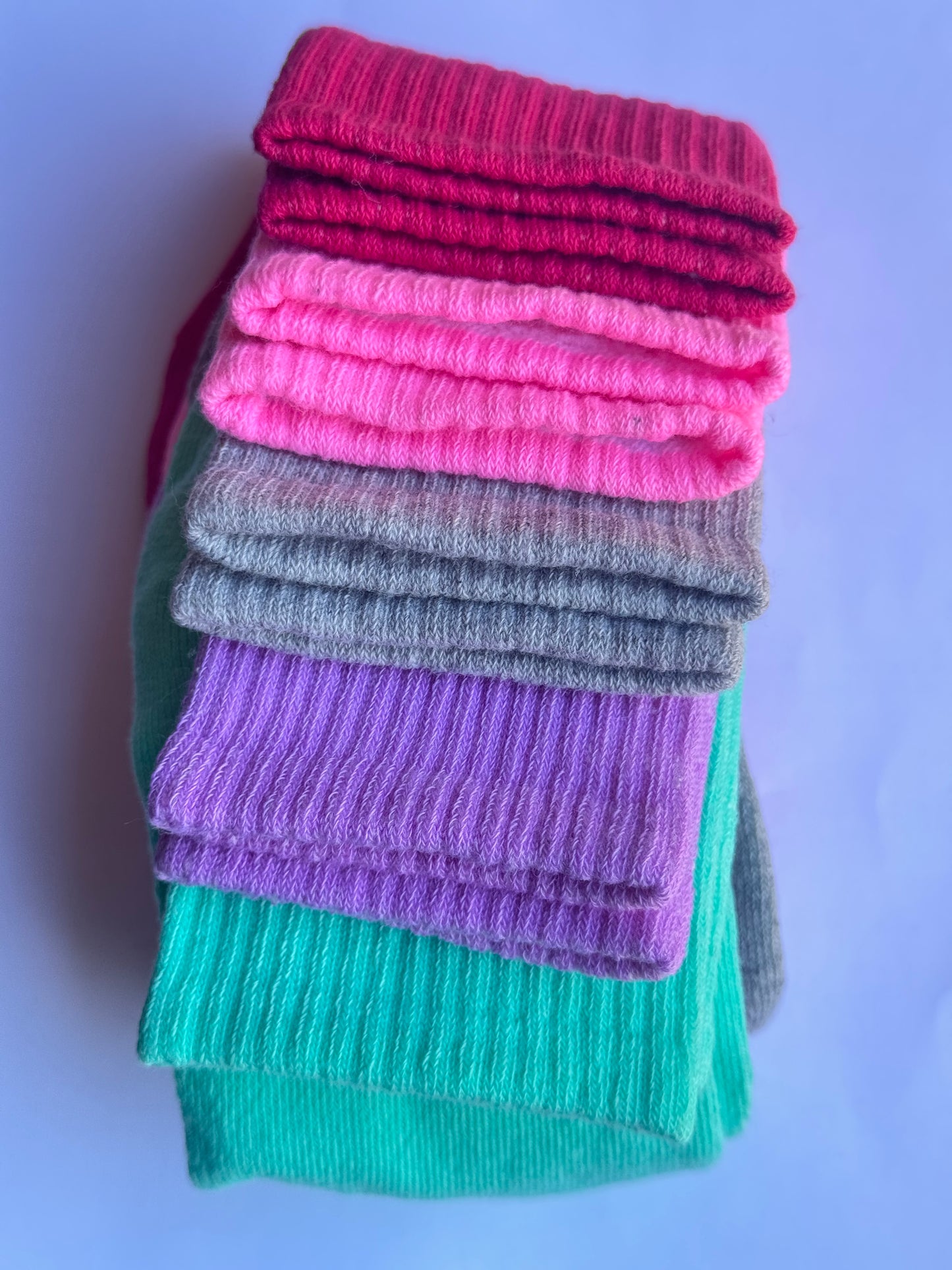 5 Pairs Light Weight Solid Color Crew Socks.