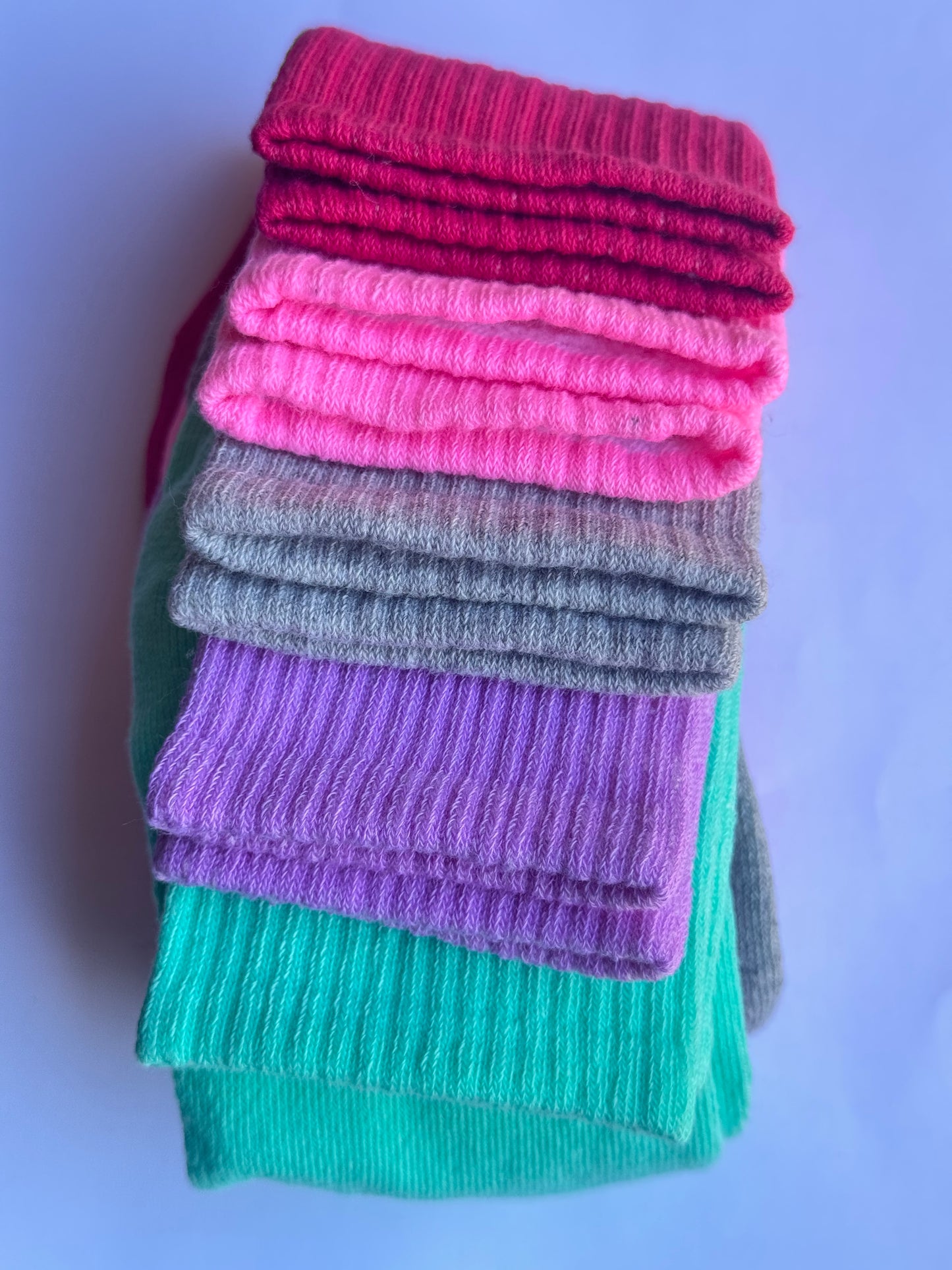 5 Pairs Light Weight Solid Color Crew Socks.